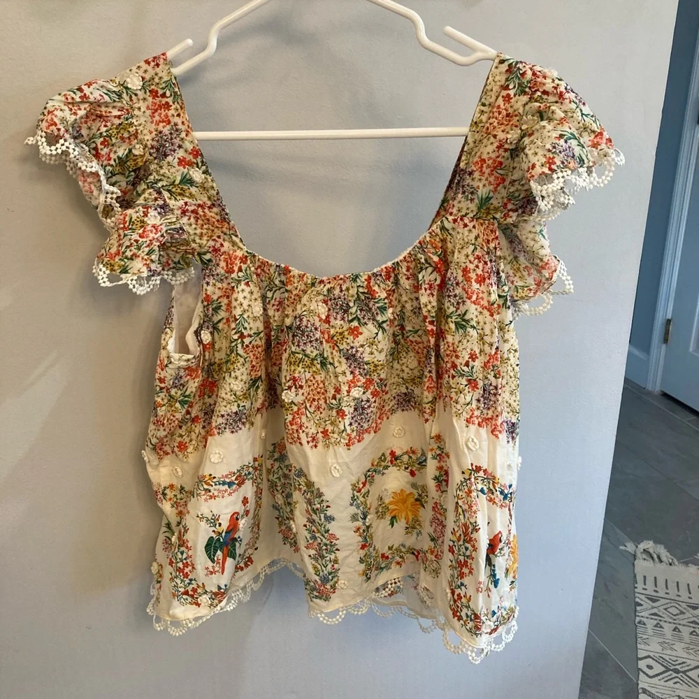 FARM Rio Cream Floral Square-Neck Ruffle Blouse - Picture 5 of 8